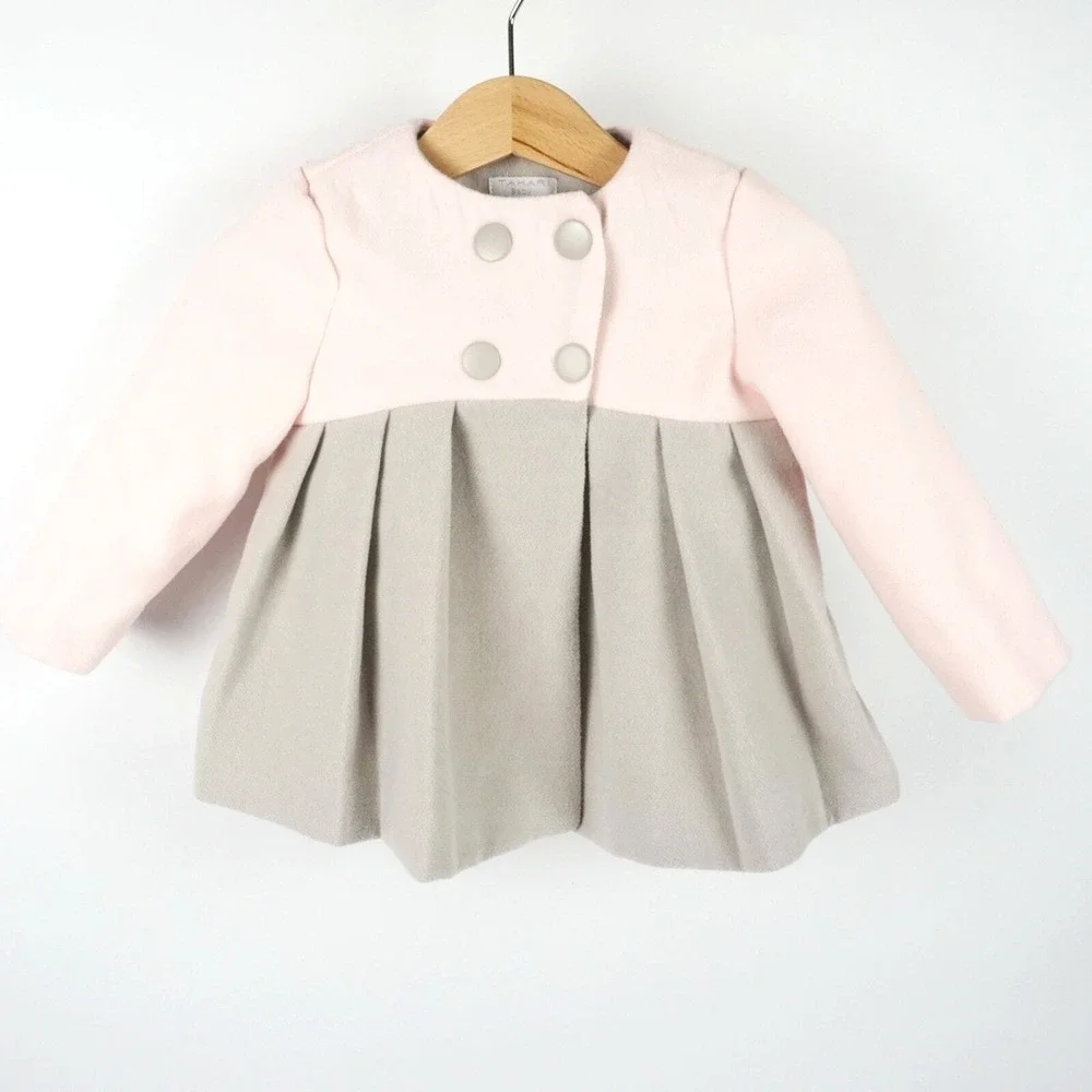 Tahari Baby Coat‎ Kids 6-9M Pink Grey Colorblock Pleated Outerwear
